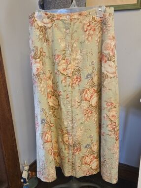 Chaps Linen Pink Floral Button-Front Maxi Skirt in Light Green Size 10